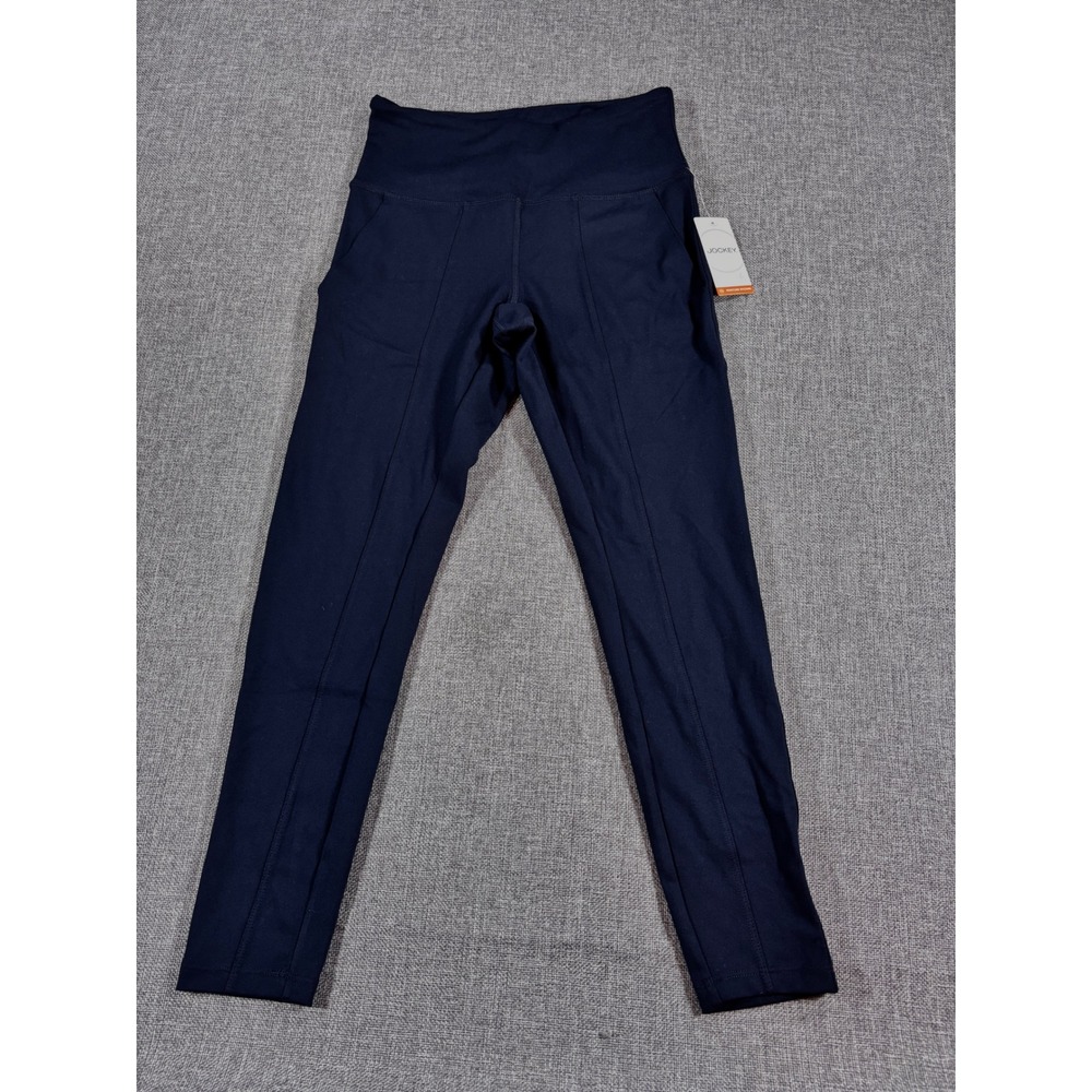 Jockey Leggings Sueded Interlock Pintuck Pocket Crop Navy Blue Womens Size XS